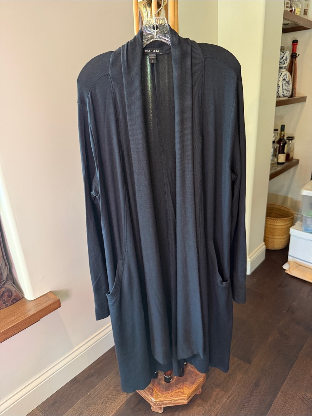 Athleta Black Long Open-Front Cardigan Blazer
